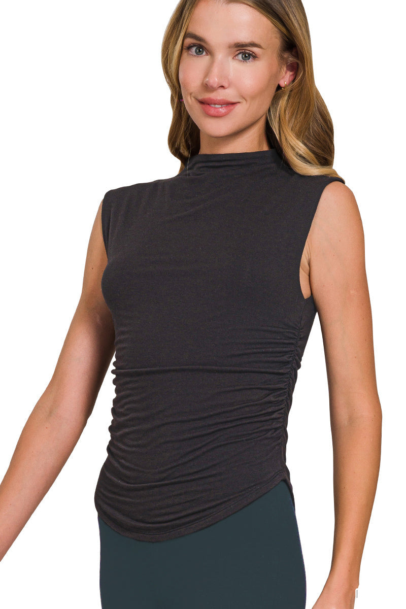 Cap Sleeve Mock Neck Tank