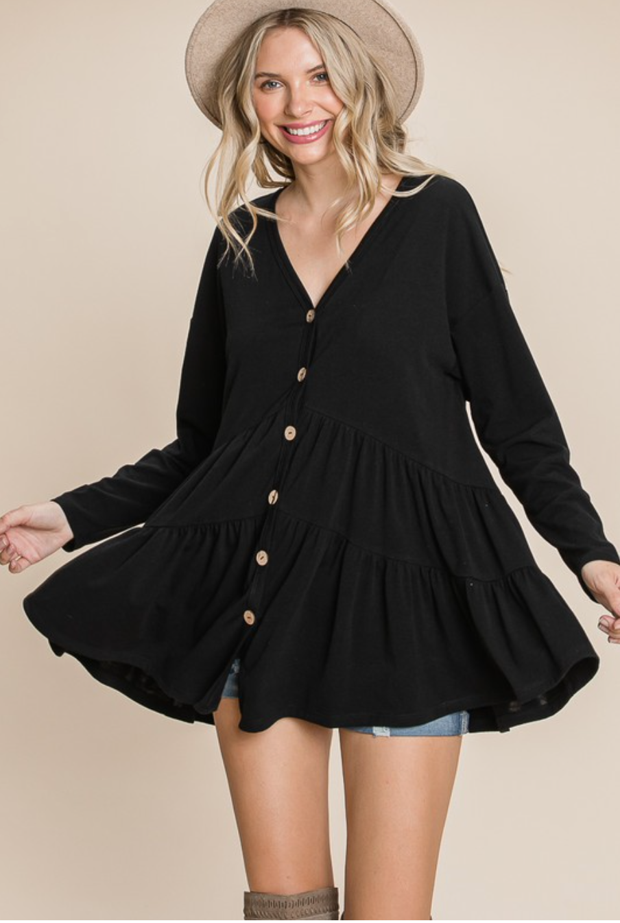 Black Tiered Button Swing Tunic