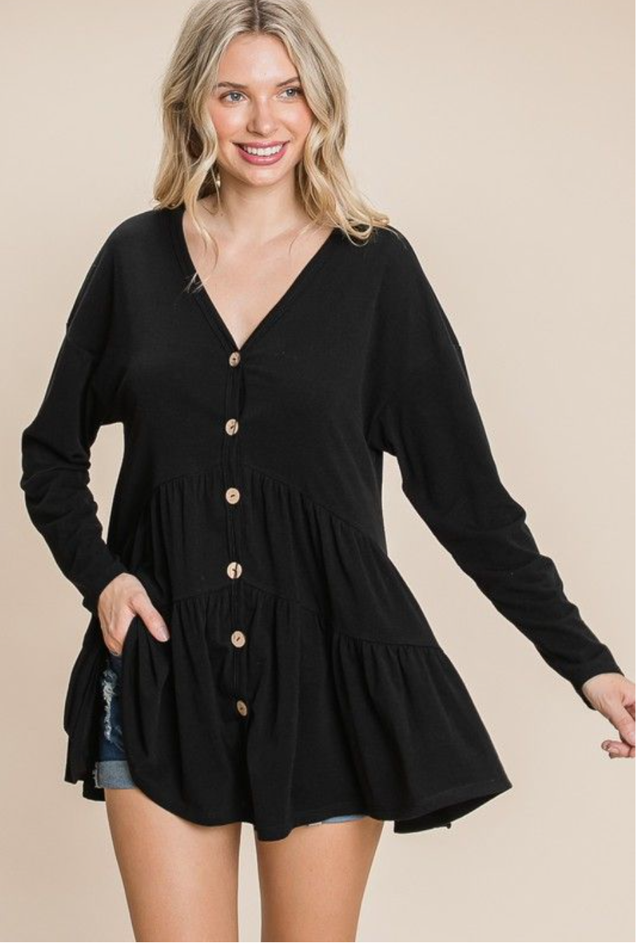 Black Tiered Button Swing Tunic