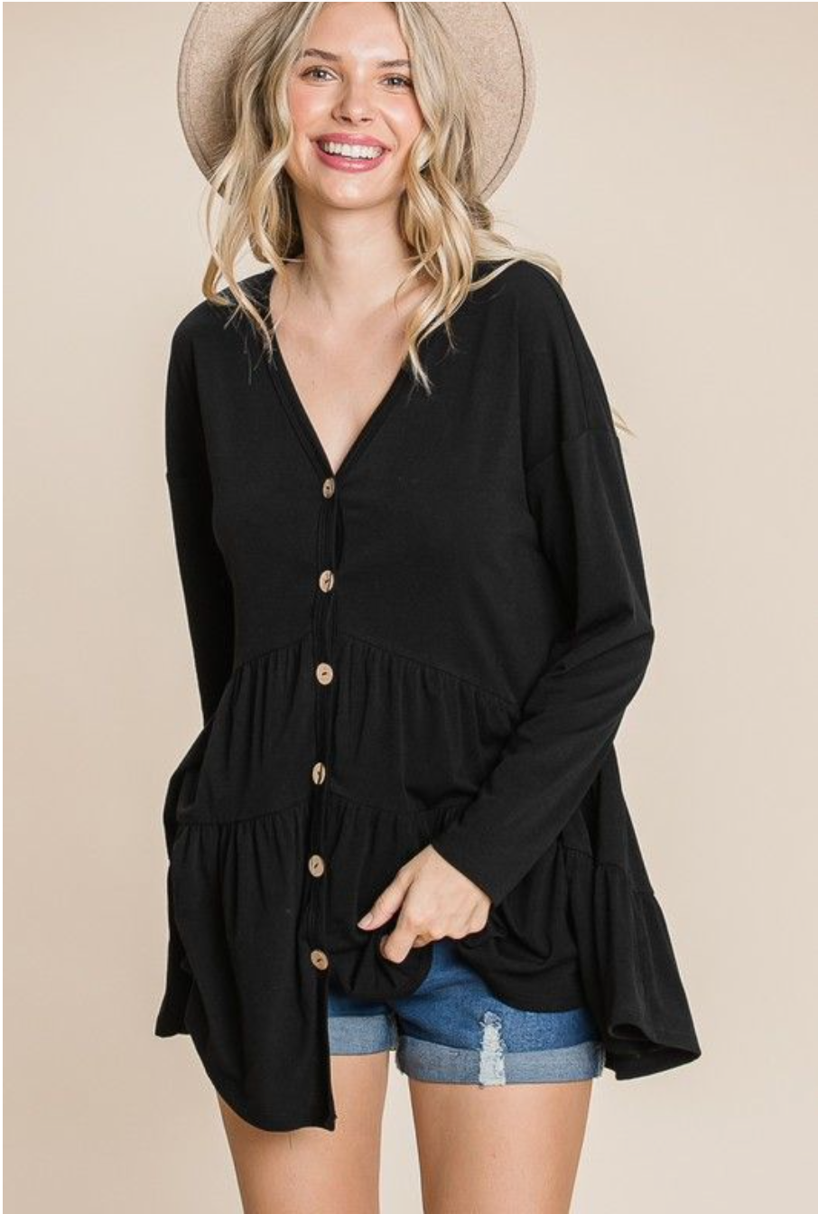 Black Tiered Button Swing Tunic