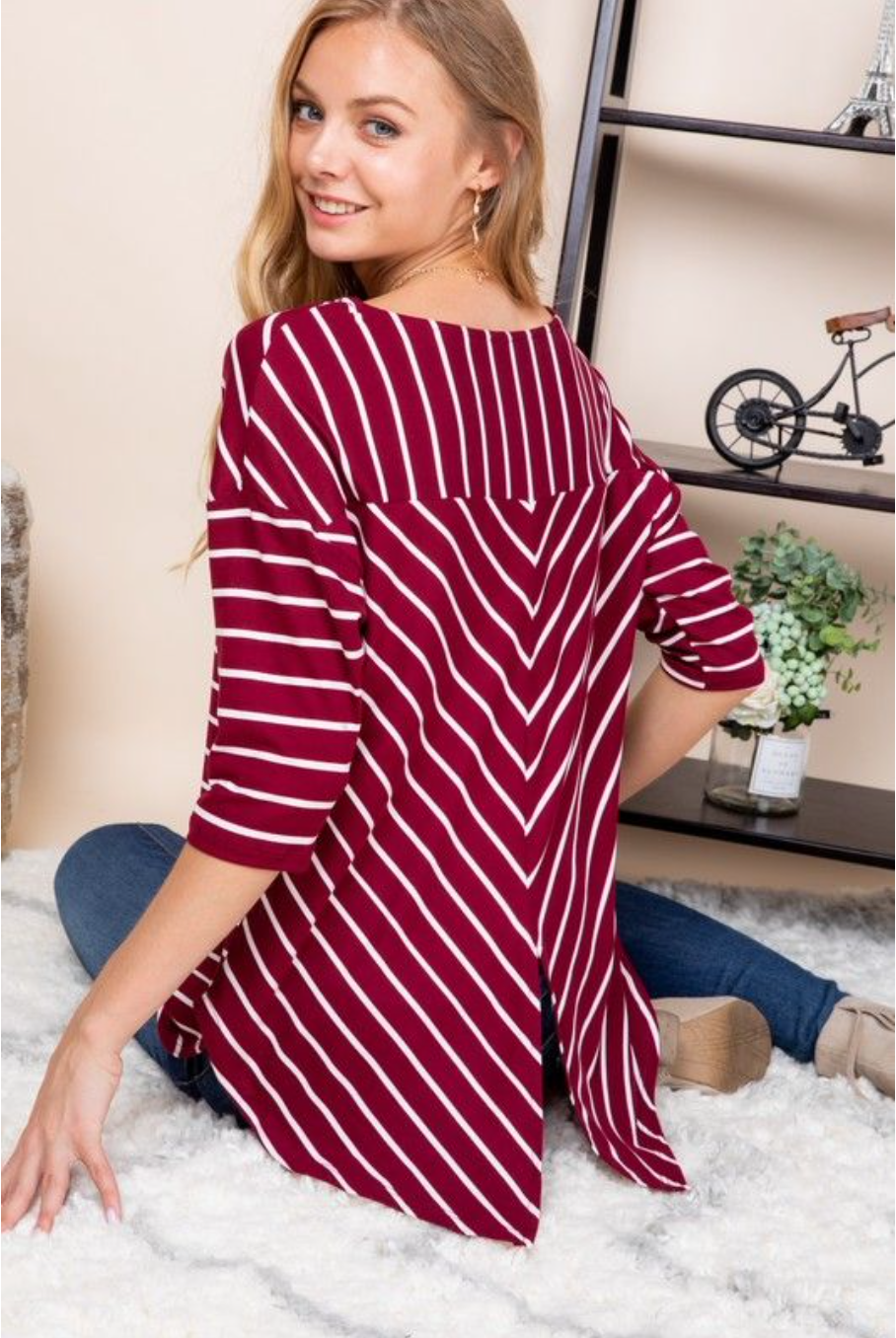 Burgundy Stripe Vented Back Top