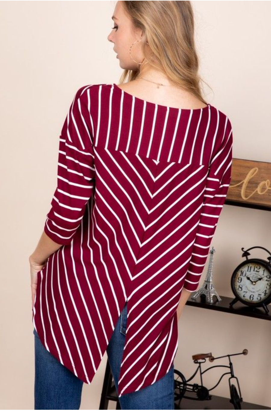 Burgundy Stripe Vented Back Top