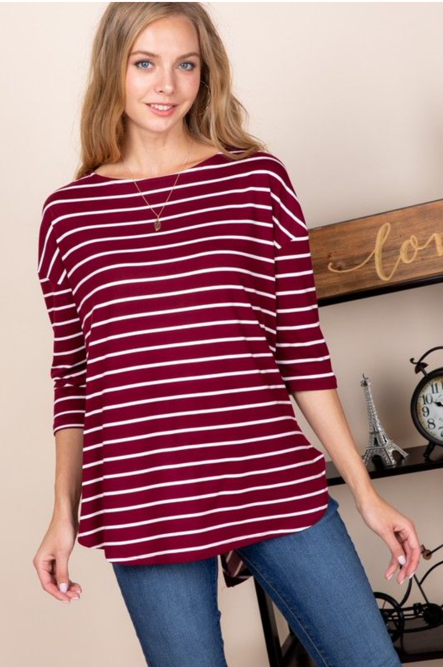 Burgundy Stripe Vented Back Top