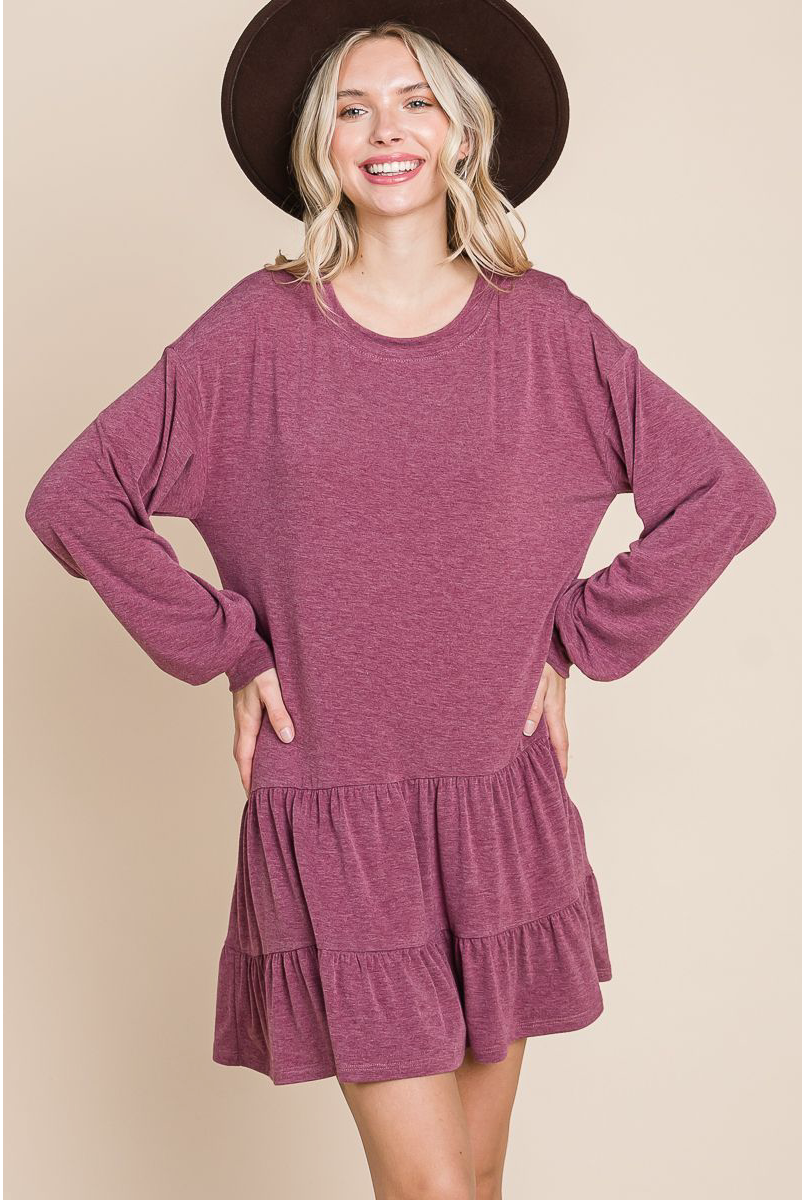 Terry Tiered Long Sleeve Dress