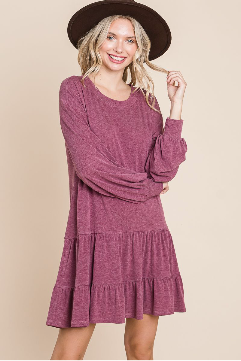 Terry Tiered Long Sleeve Dress