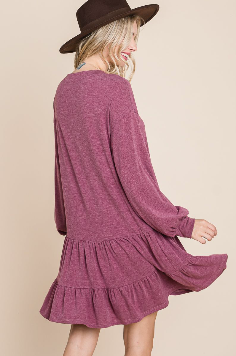 Terry Tiered Long Sleeve Dress