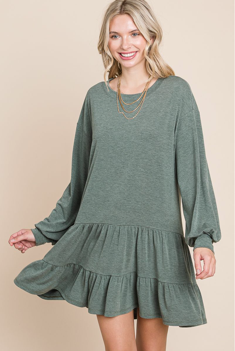 Terry Tiered Long Sleeve Dress