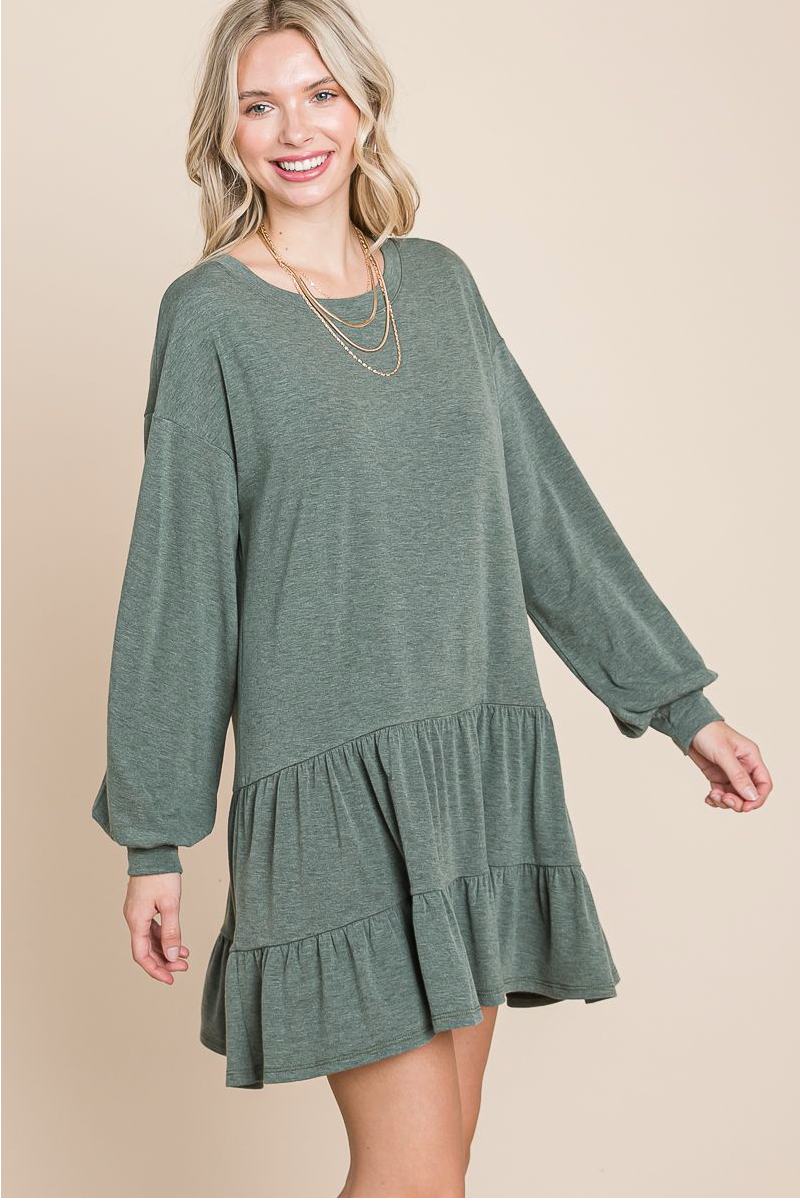 Terry Tiered Long Sleeve Dress