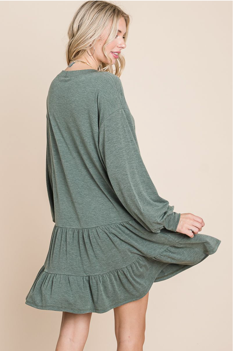 Terry Tiered Long Sleeve Dress