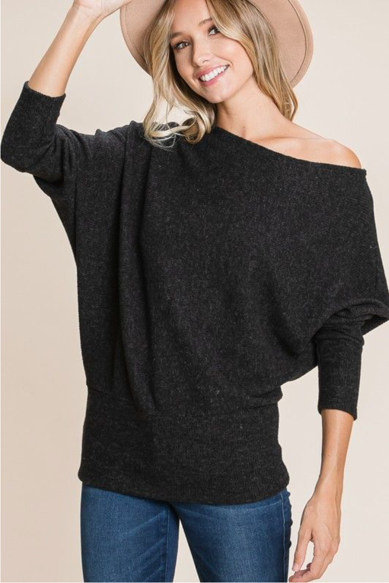 One Shoulder Ribbed Dolman Top