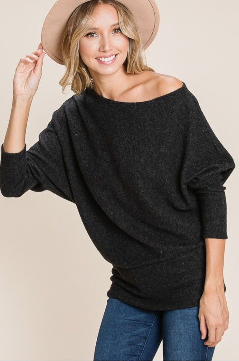 One Shoulder Ribbed Dolman Top