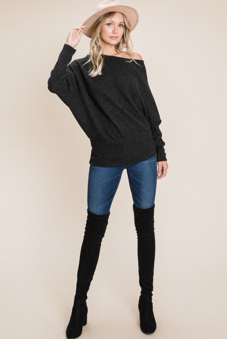 One Shoulder Ribbed Dolman Top