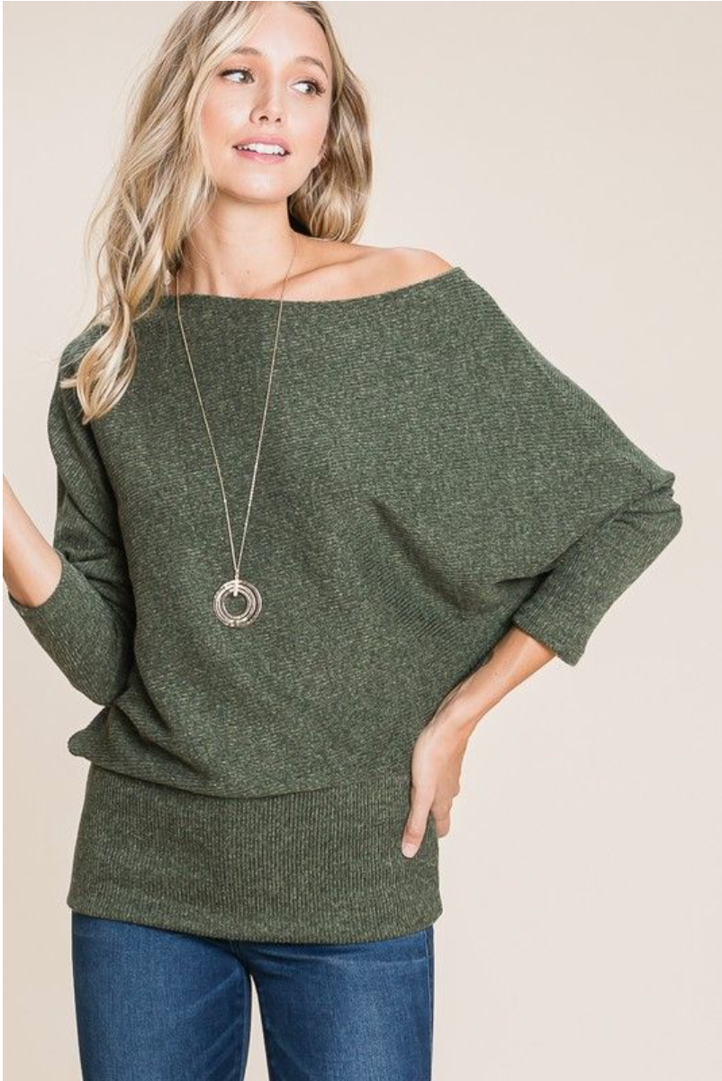 One Shoulder Ribbed Dolman Top