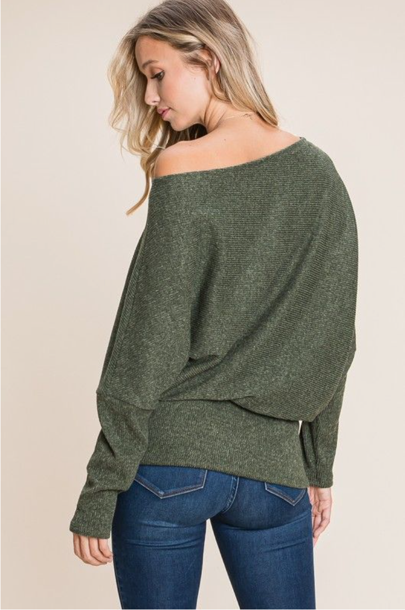 One Shoulder Ribbed Dolman Top