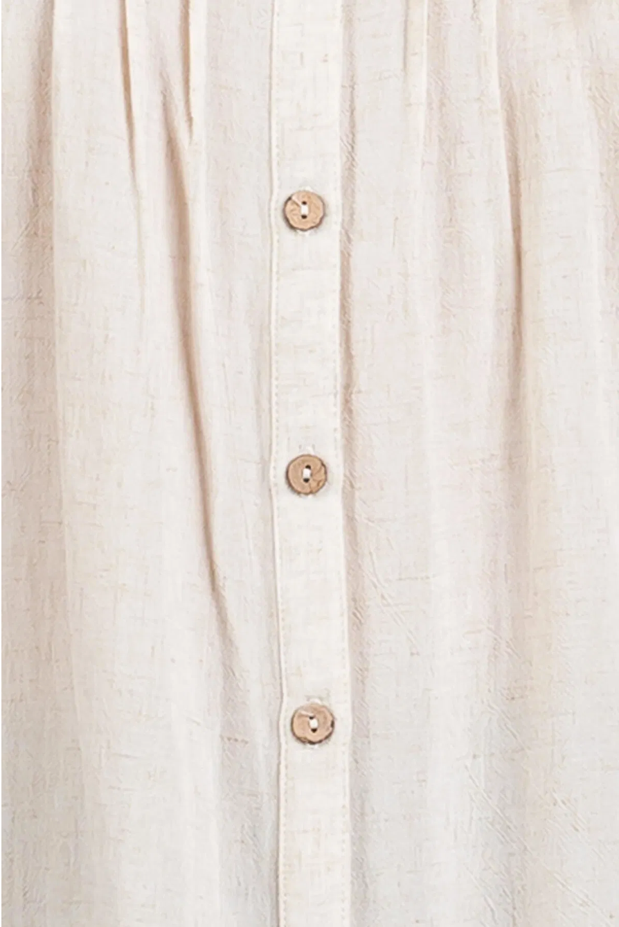 Linen Wood Button Pintuck Top