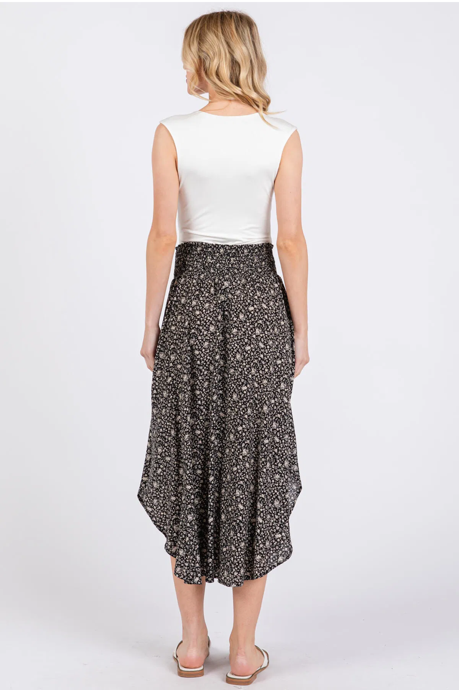 Black Floral Curve Hem Skirt