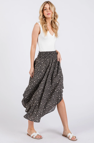 Plum Floral Curve Hem Skirt