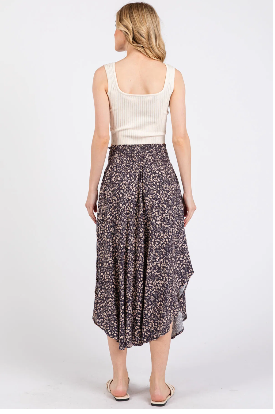 Plum Floral Curve Hem Skirt