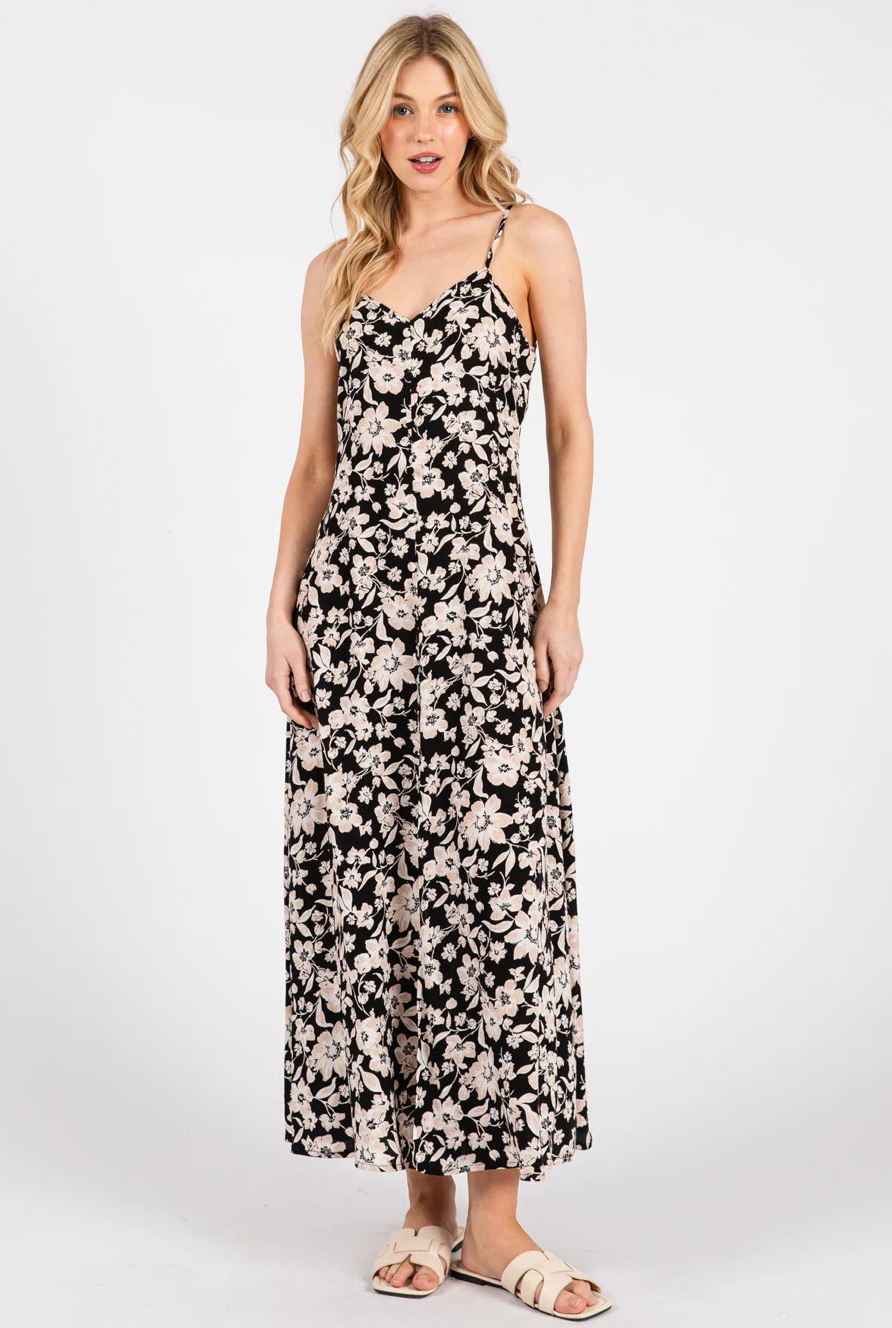 Midnight Floral Button Accent Dress