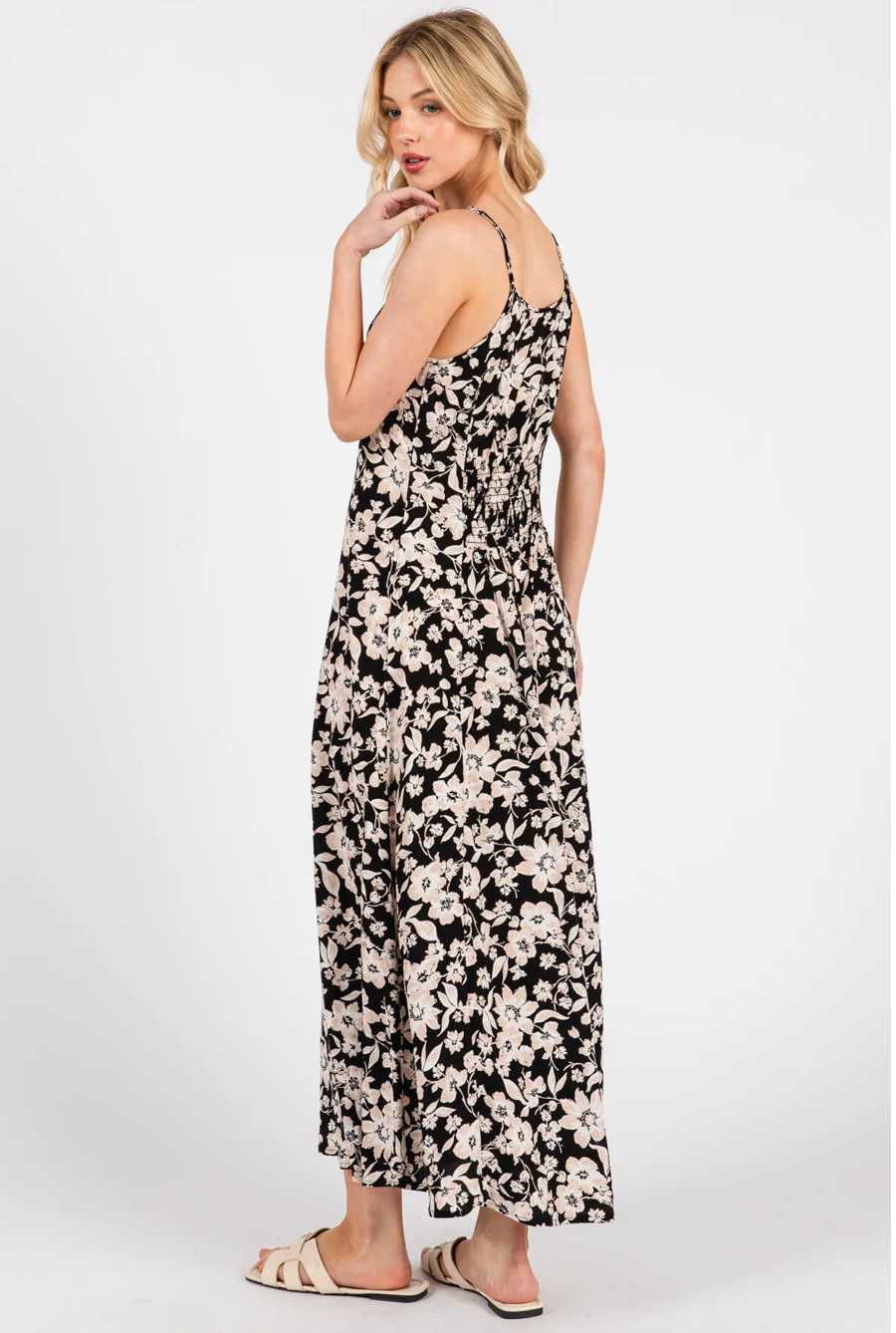 Midnight Floral Button Accent Dress