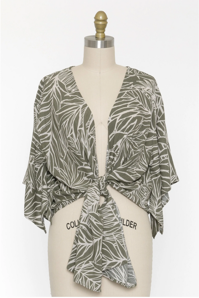 Olive Palm Leaf Kimono Cardigan