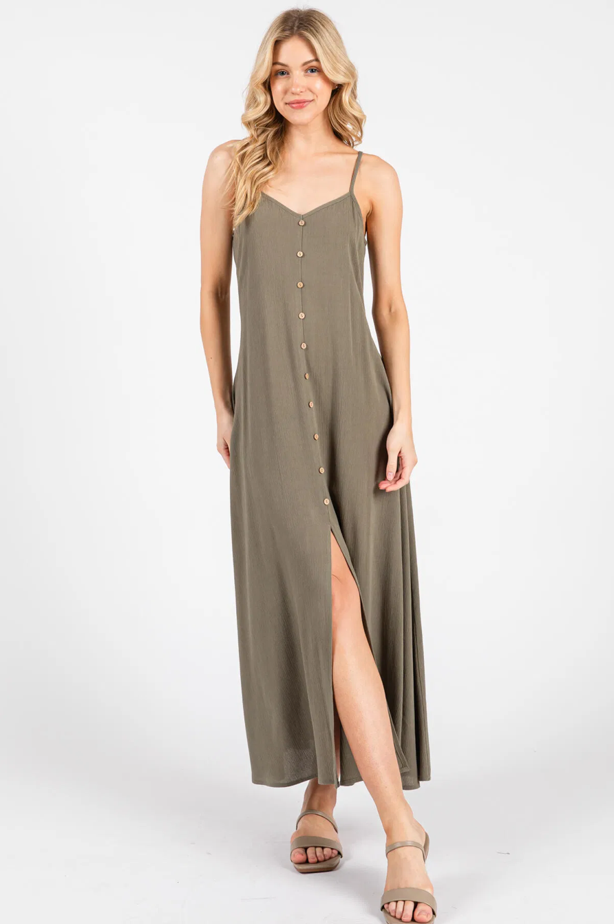 Olive Button Midi Dress
