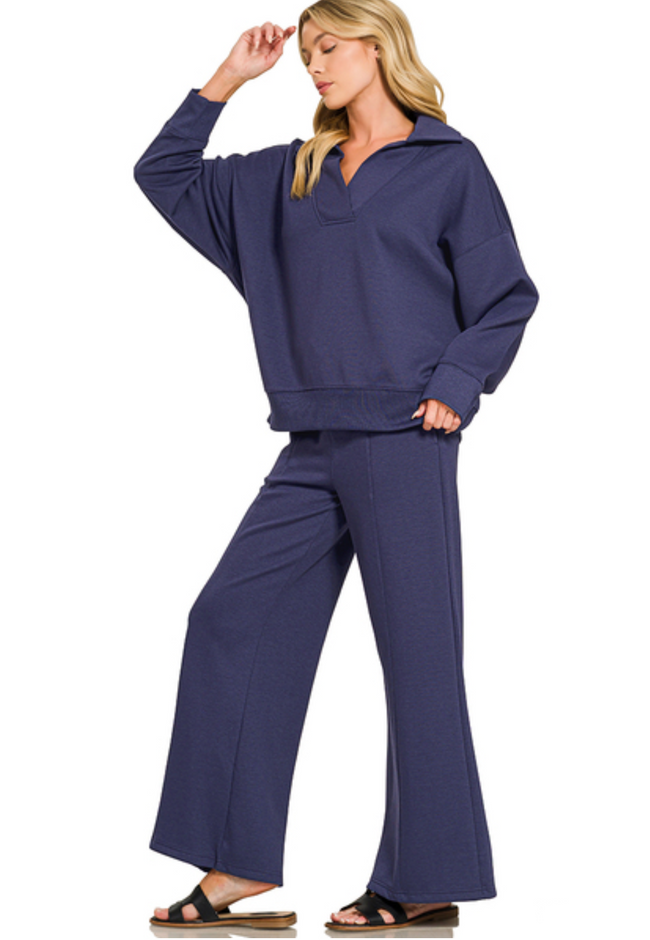 Midnight Blue Collared Lounge Set