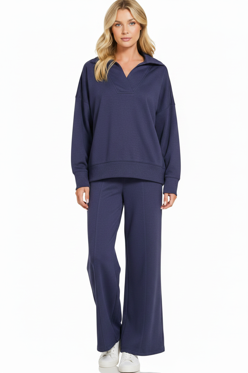 Midnight Blue Collared Lounge Set