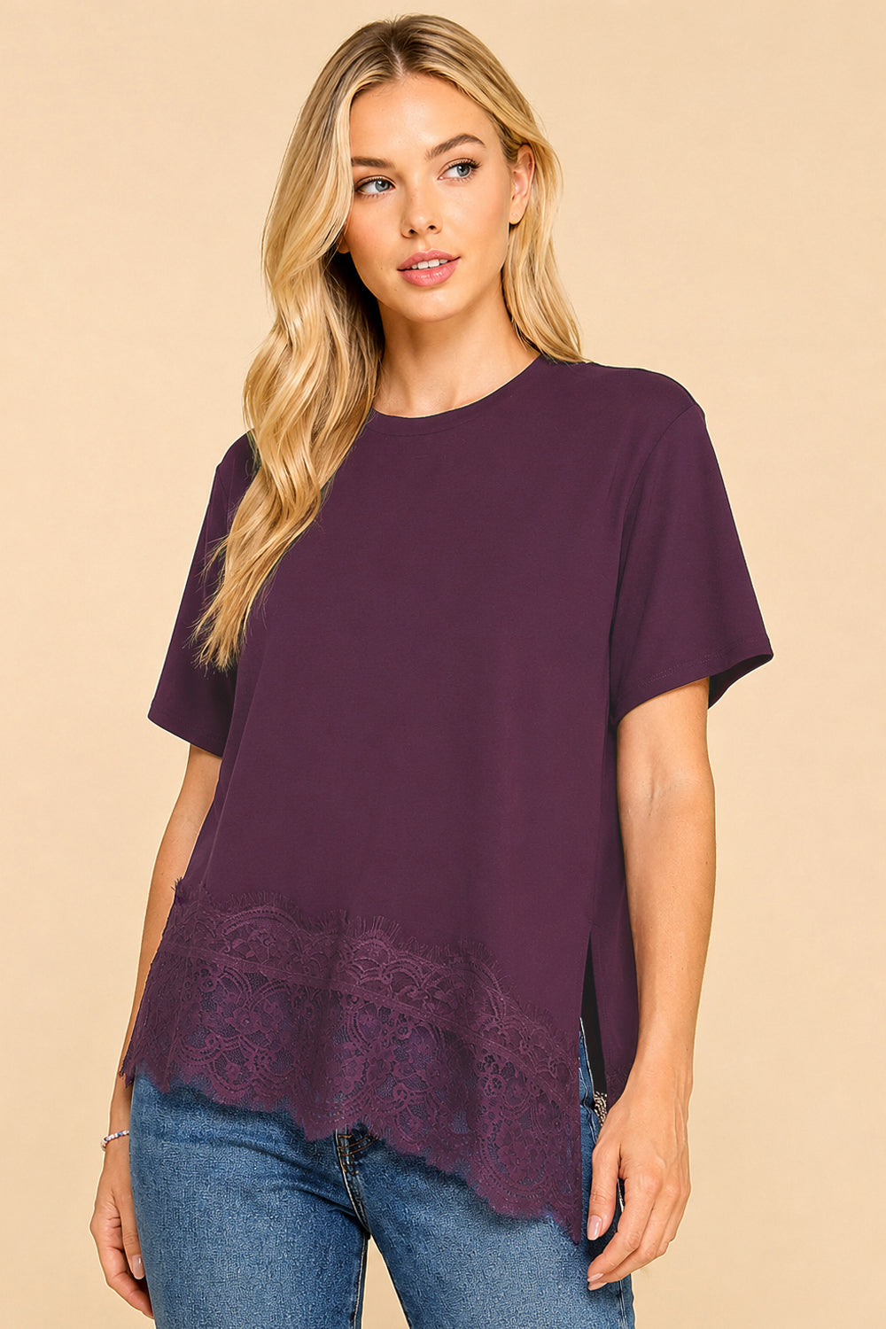 Asymmetric Lace Trim Top