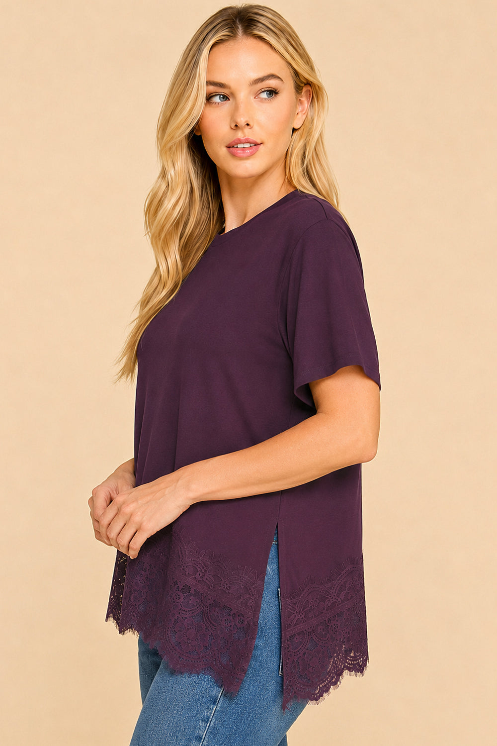 Asymmetric Lace Trim Top