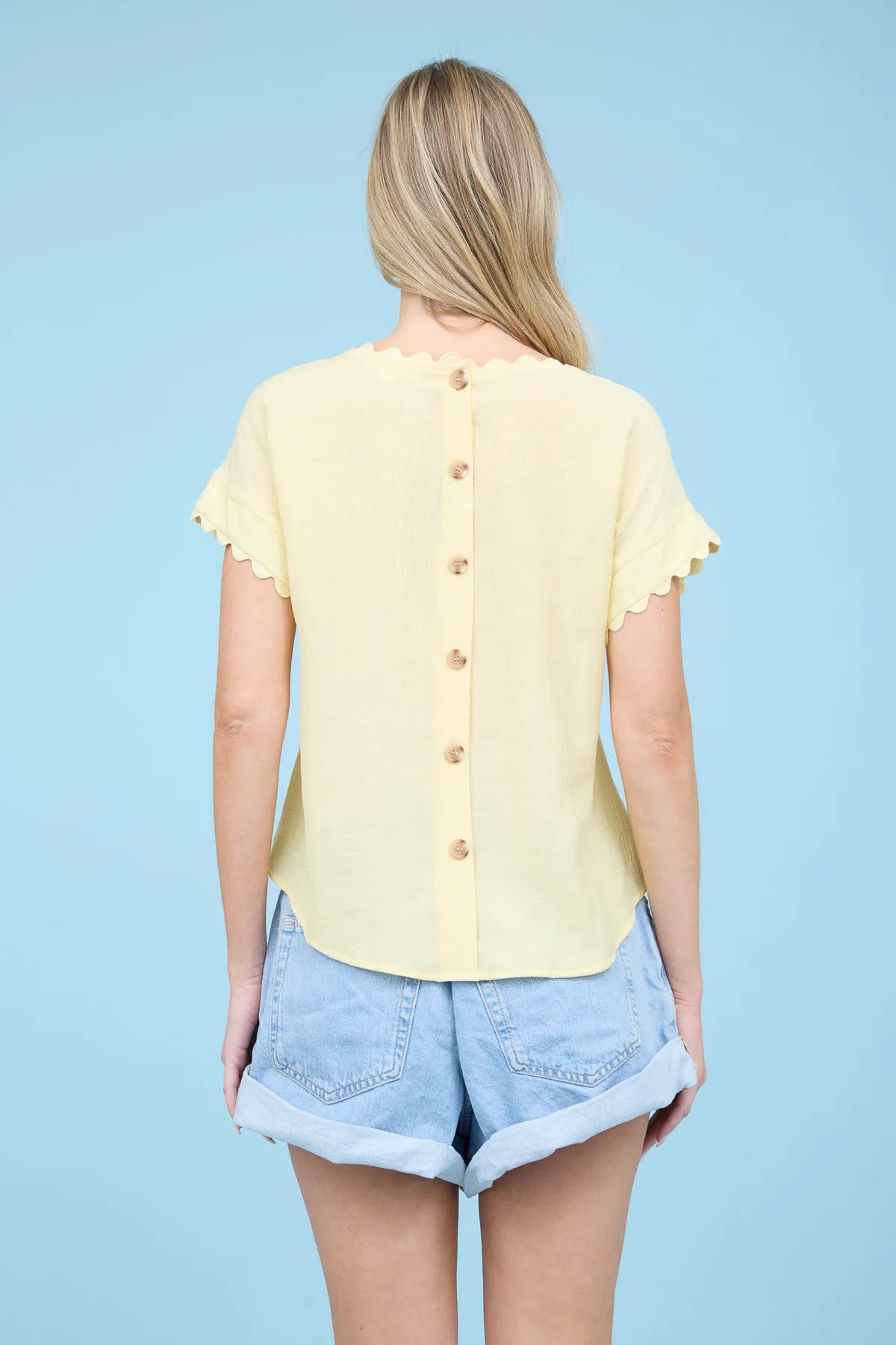 Butter Yellow Scallop Trim Blouse