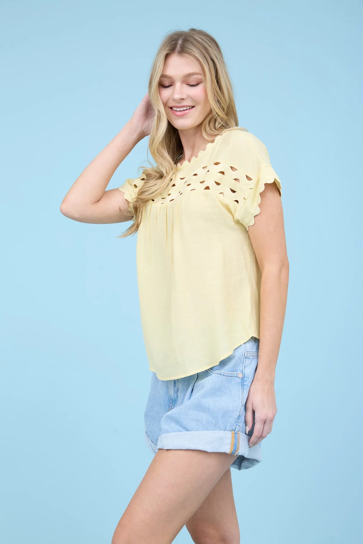 Butter Yellow Scallop Trim Blouse