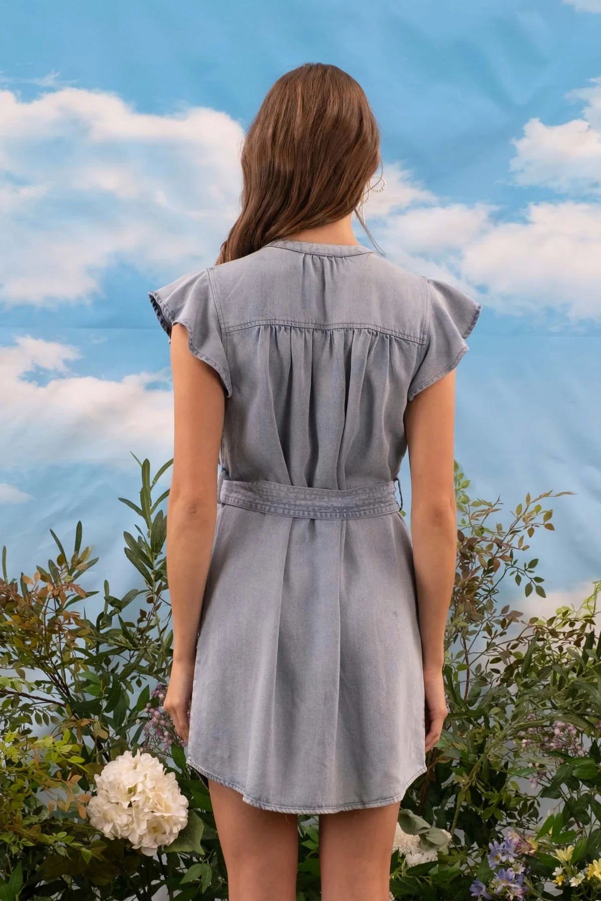Chambray Denim Belted Dress