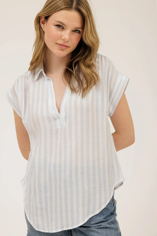 Blue Stripe Collared Blouse