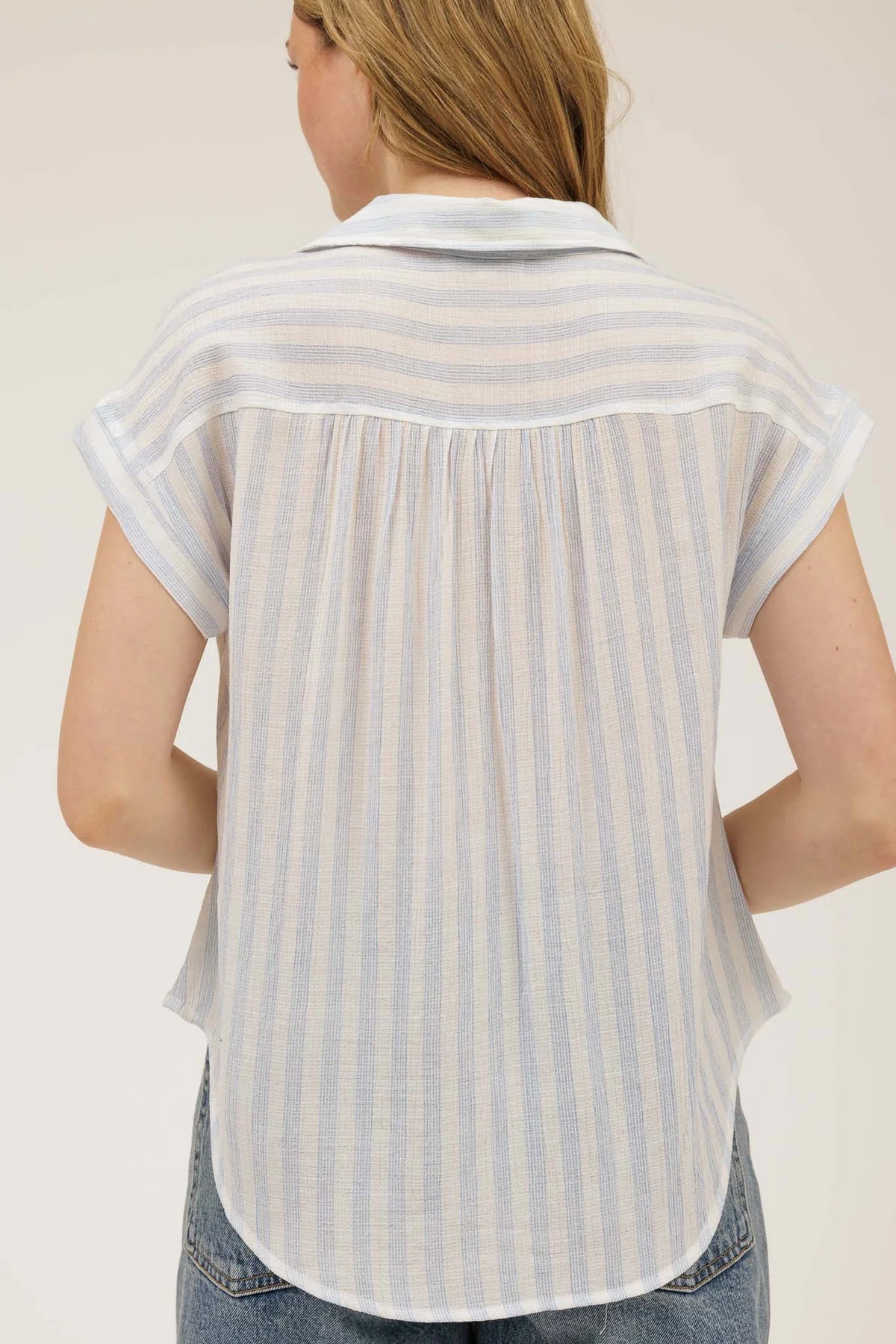 Blue Stripe Collared Blouse