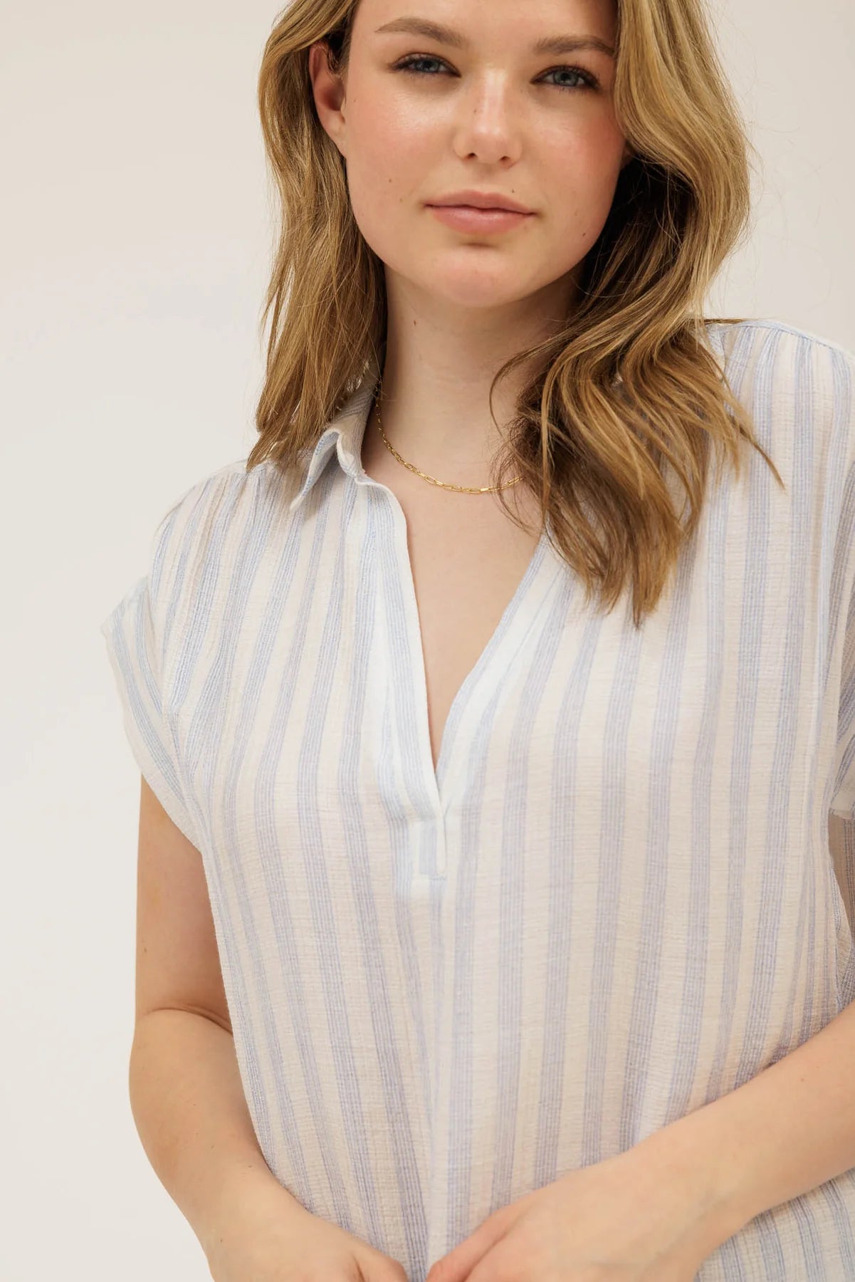 Blue Stripe Collared Blouse