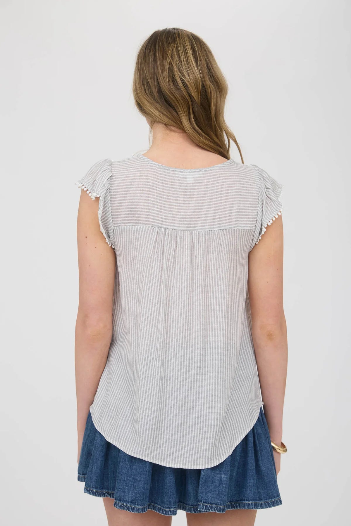 Stripe Lace Tie Blouse