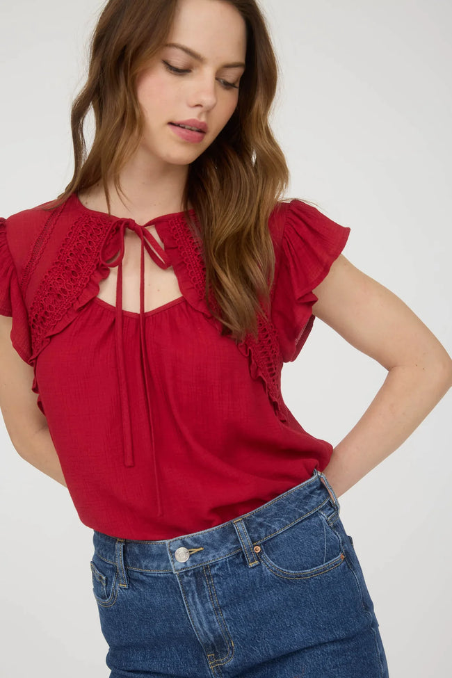 Red Lace Trim Top