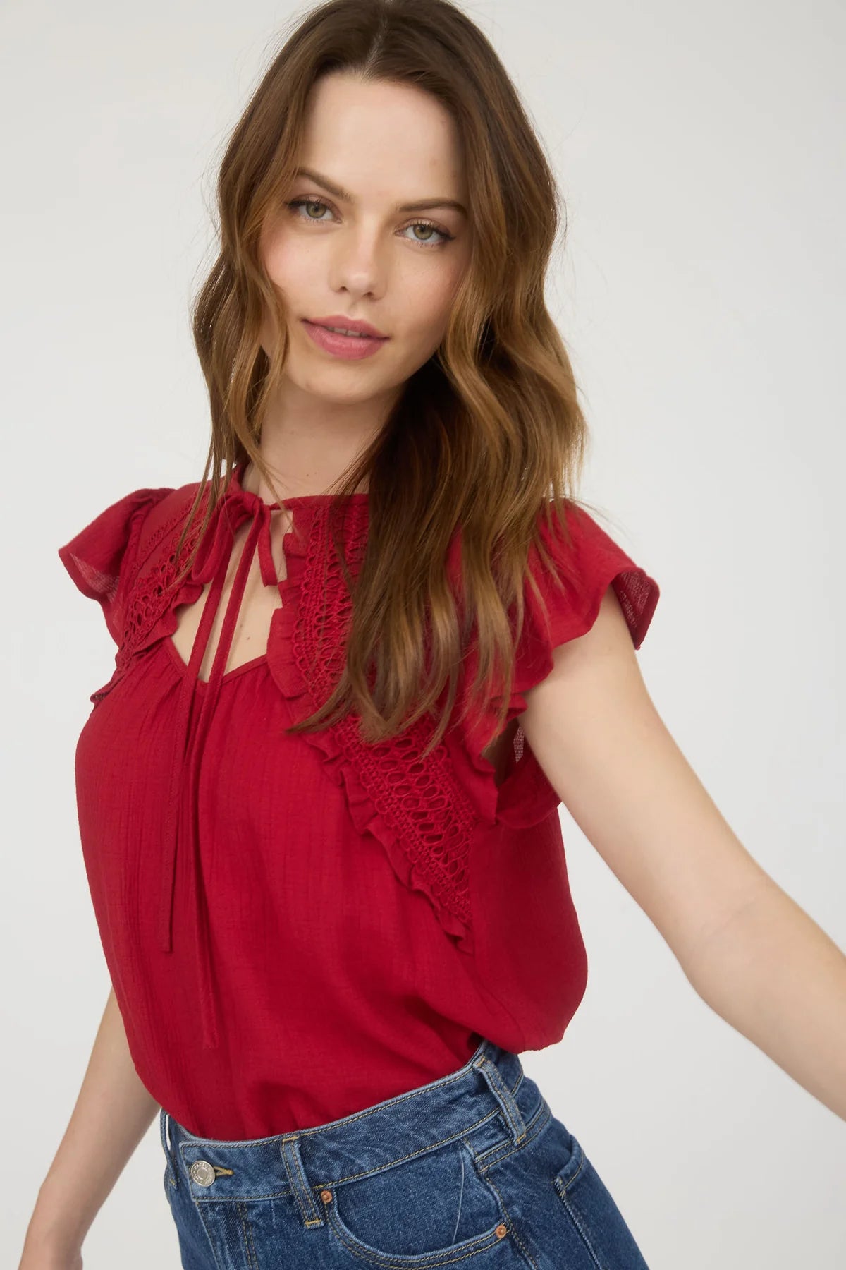 Red Lace Trim Top