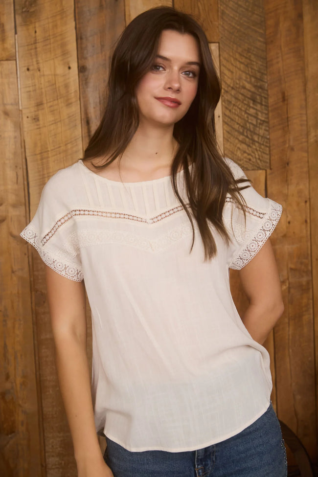 Cream Lace Peasant Top