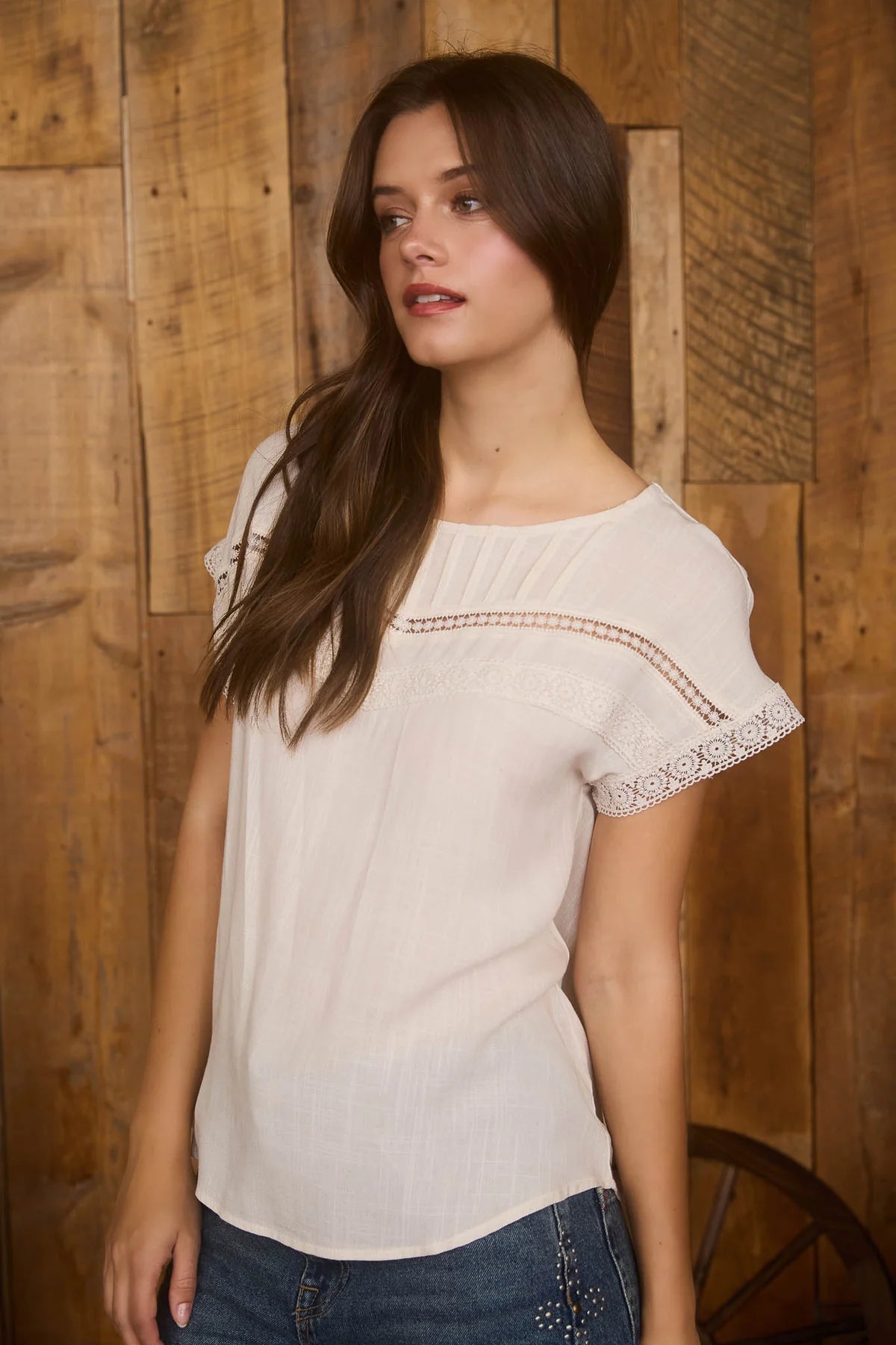 Cream Lace Peasant Top
