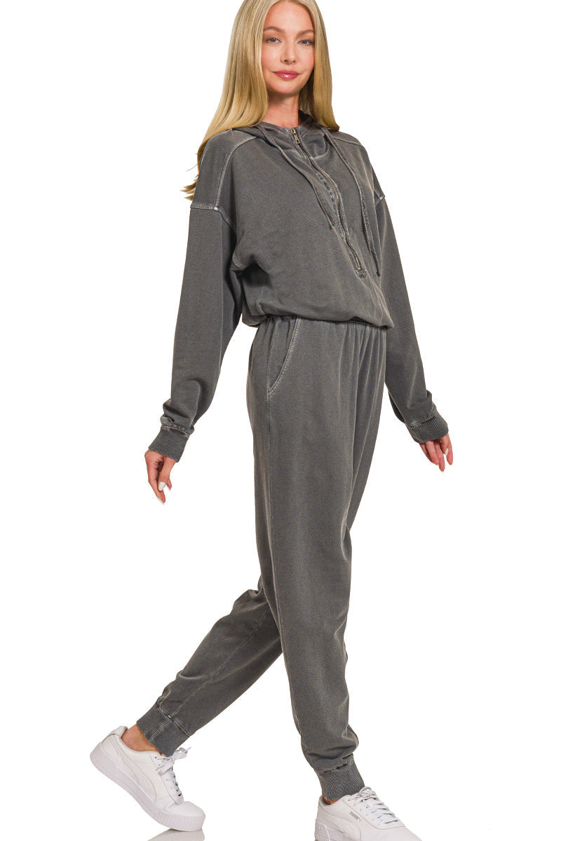Stone Wash Hoodie Jumpsuit