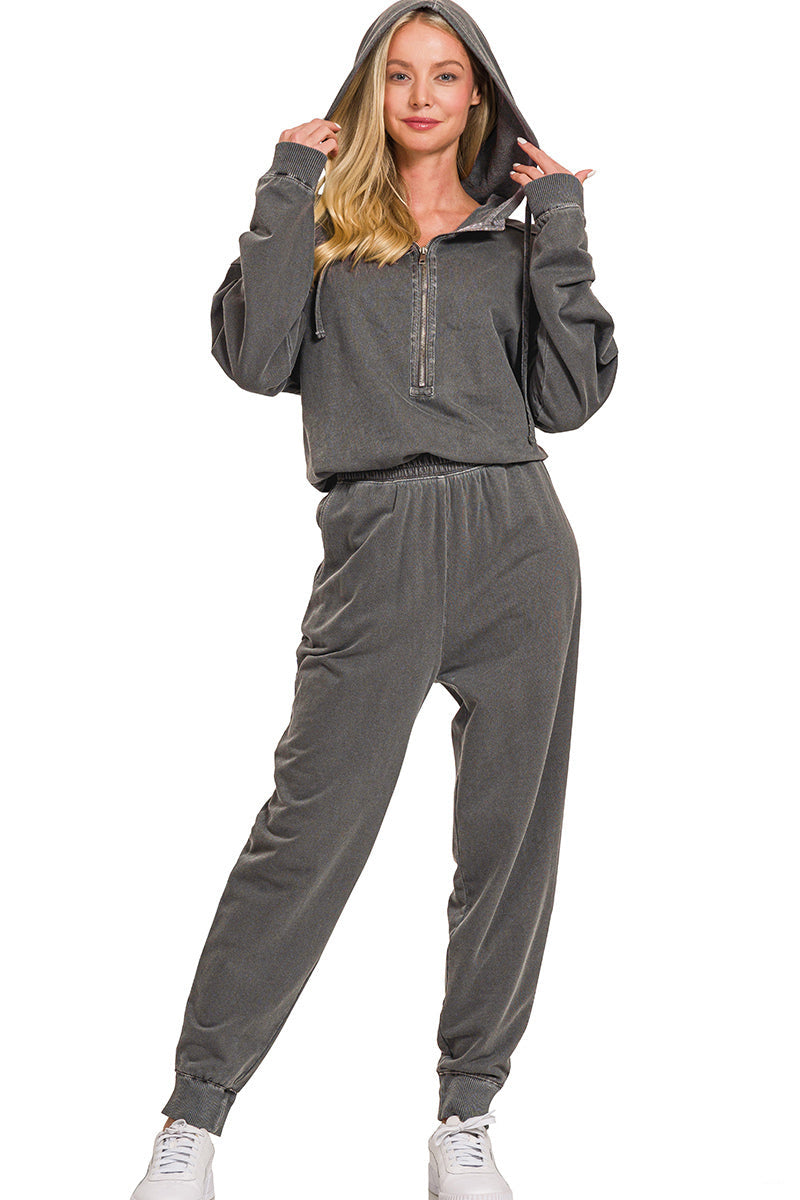 Stone Wash Hoodie Jumpsuit