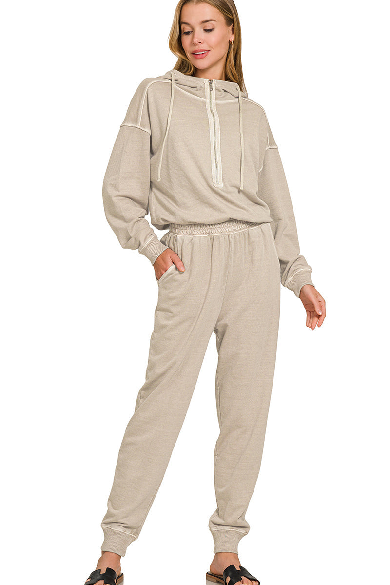 Stone Wash Hoodie Jumpsuit