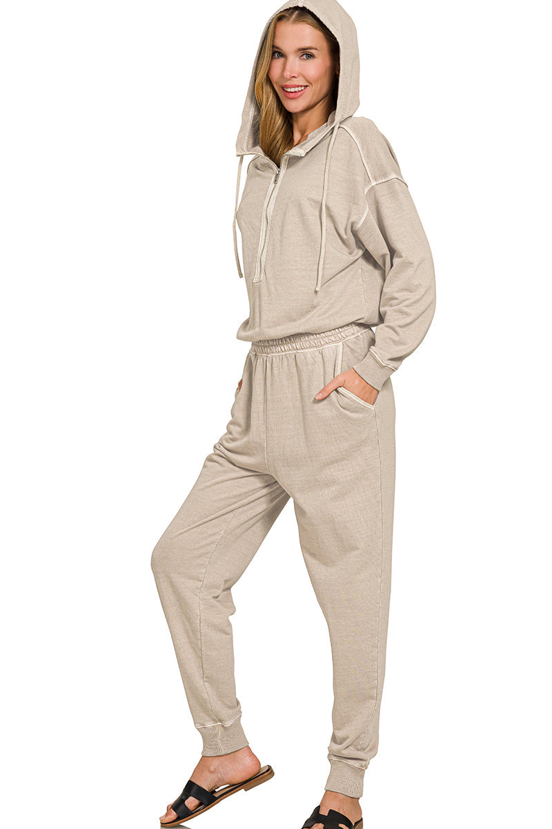 Stone Wash Hoodie Jumpsuit