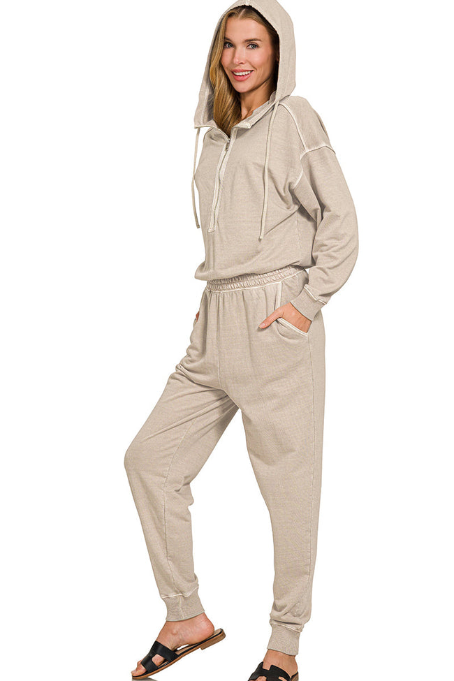 Stone Wash Hoodie Jumpsuit