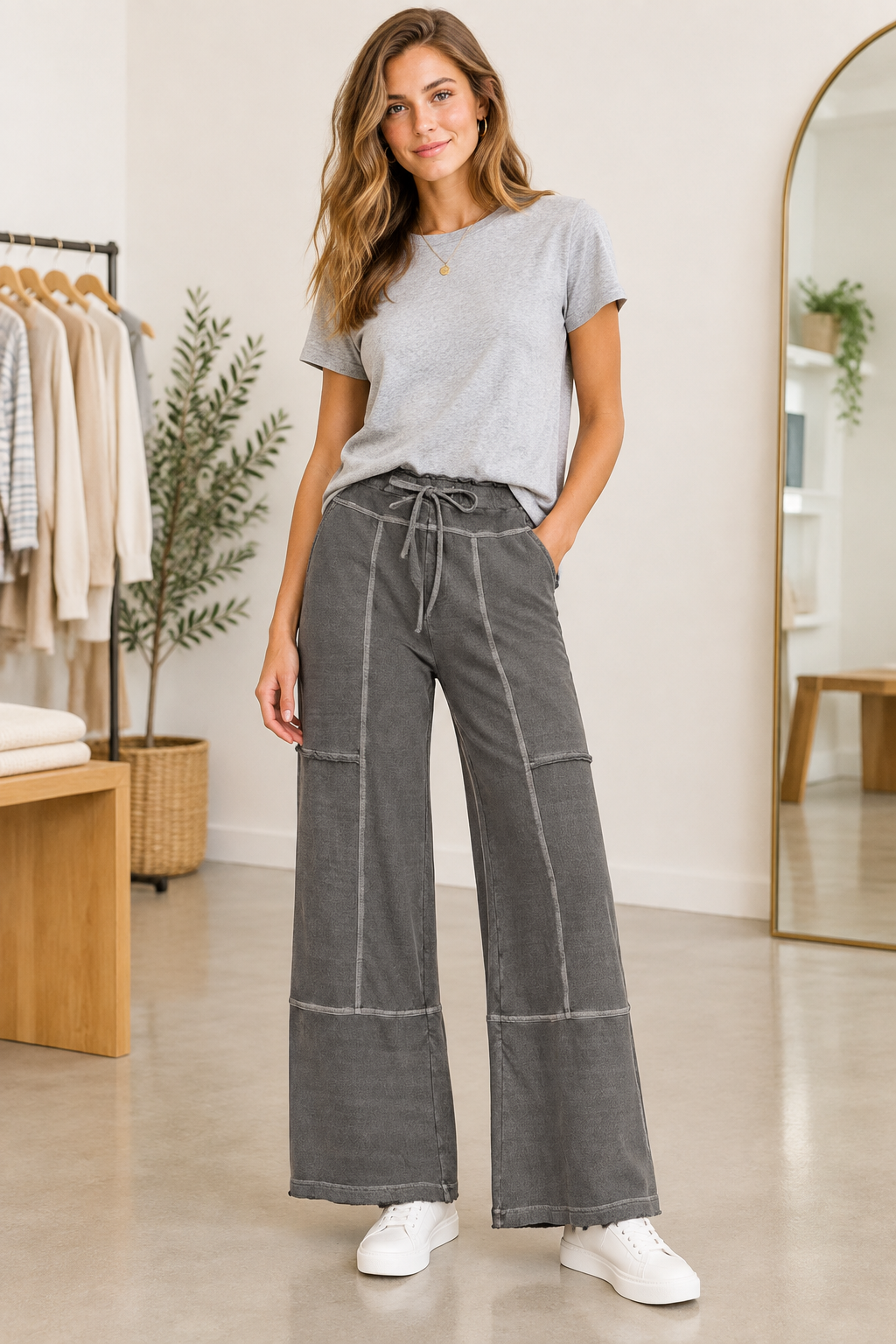 Terry Stone Wash Panel Pants