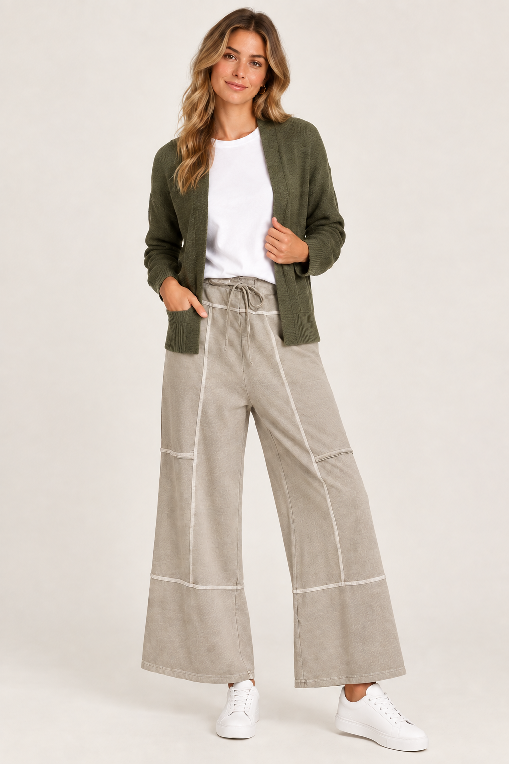 Terry Stone Wash Panel Pants