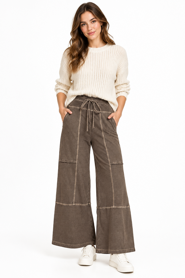 Terry Stone Wash Panel Pants