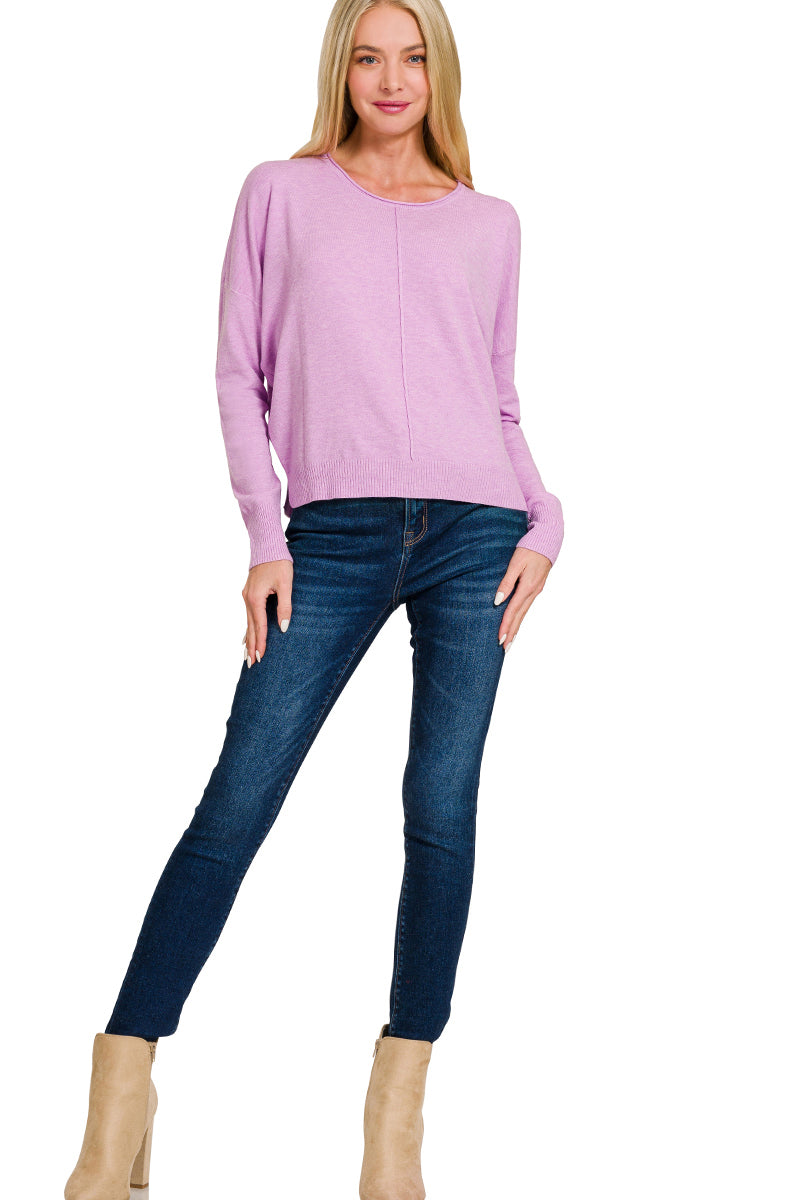 Mauve Center Seam Crop Sweater